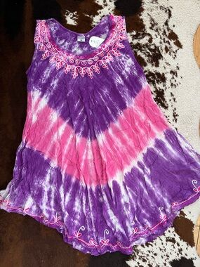 NWT Shoreline Tie-Dye & Embroidered Summer Dress | Pink, Purple, White | Sz: 4XL